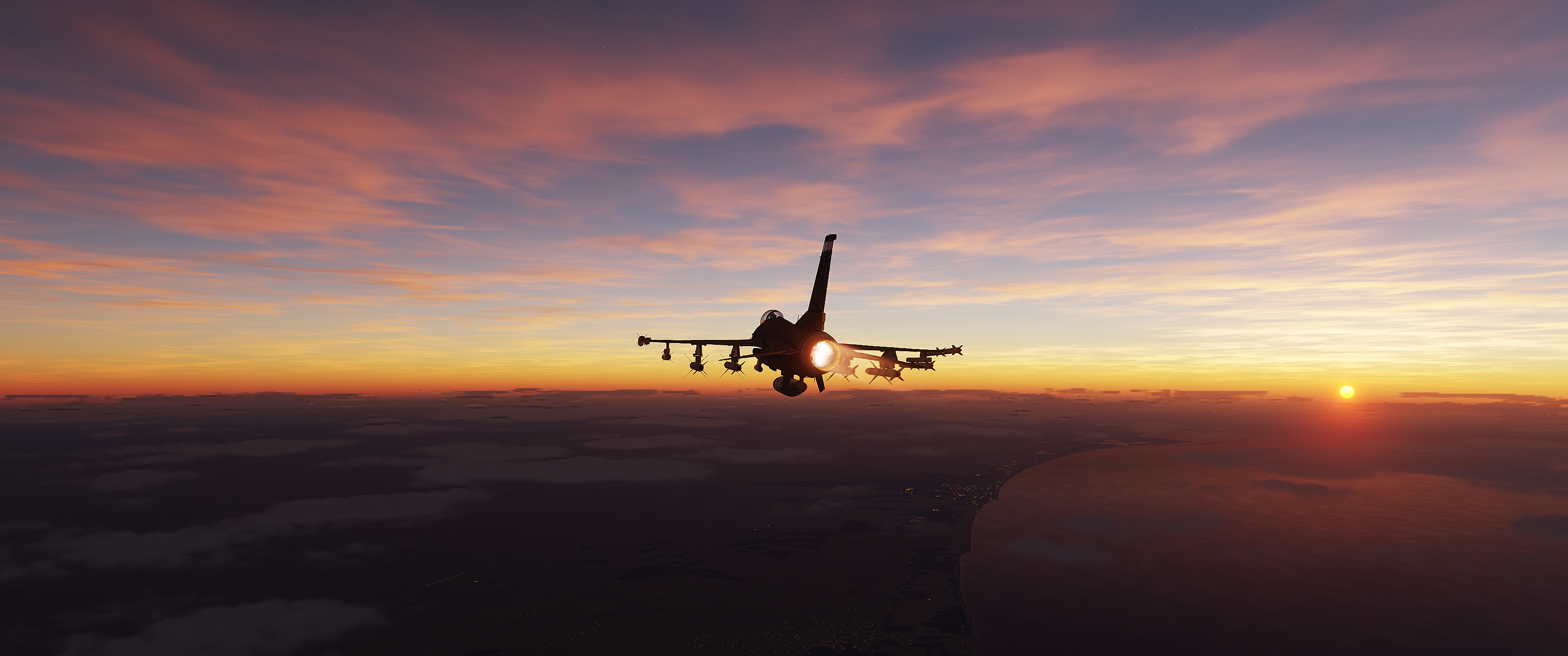 F-16 afterburner sunset